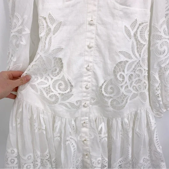 ZIMMERMAN Mae Lace Mini Dress Ivory White US 6 / AU 1 - Picture 5 of 12
